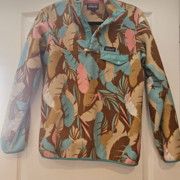 Patagonia Sweaters - Patagonia Blue, Brown & Yellow Feather-Print Snap-T Fleece
